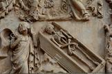 Skeleton in Casket on Facade of Orviotto Duomo, Italy religious catholic