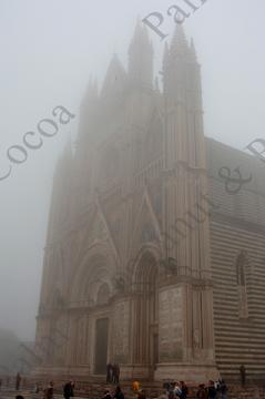 Facade of Orvieto Duomo in Fog Umbria Italy religious catholic